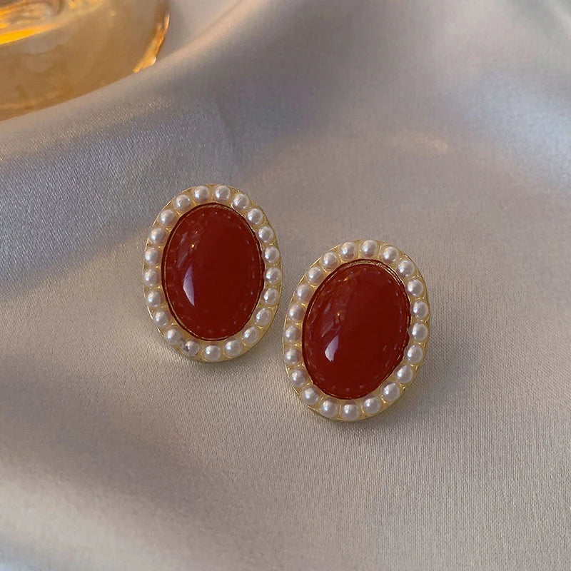 Wine Red Retro Earrings For Women