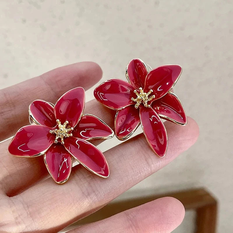 Red & Gold Flower Earrings