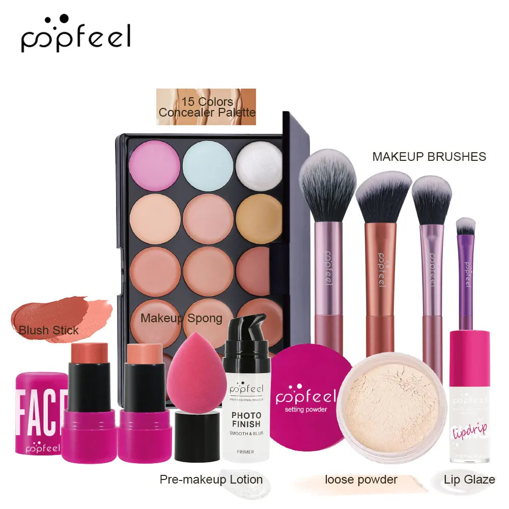 POPFEEL All In One Makeup Kit Eyeshadow, Powder, Lipgloss, Lip oil