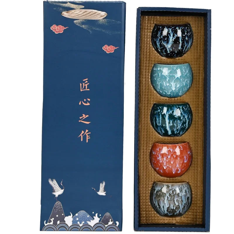 Five Elements Porcelain China Ceramic Tea Cup And Gift Box