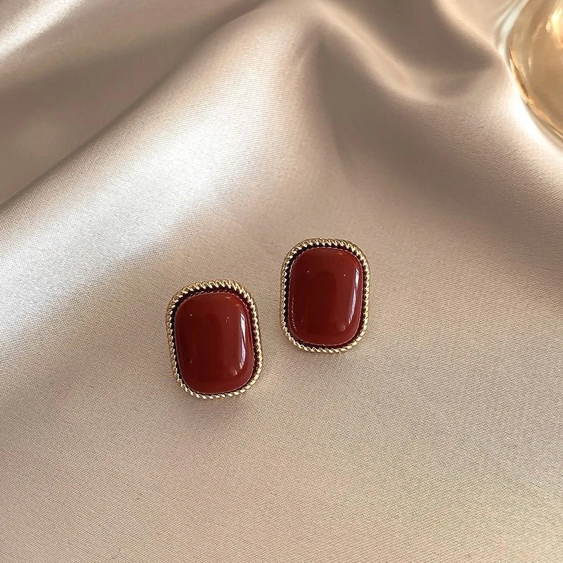 Wine Red Retro Earrings For Women