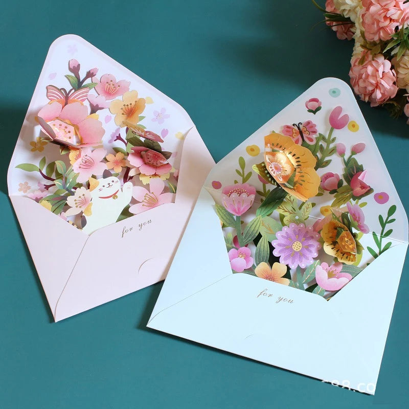 3D Pop-up Greeting Cards Set Postcard Decor Creative Gifts Cards