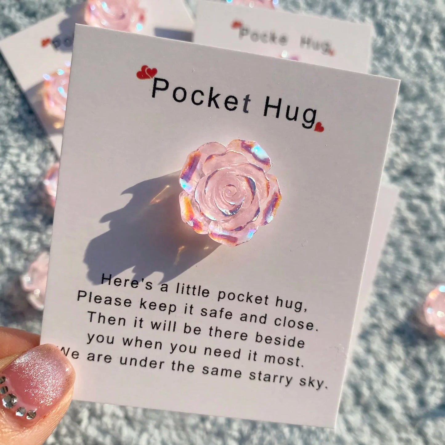 1pc Little Pocket Hug Poem Card With Resin Decoration