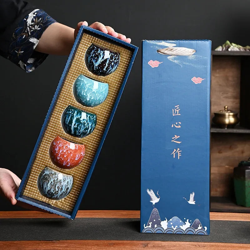 Five Elements Porcelain China Ceramic Tea Cup And Gift Box