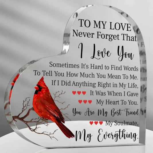 1pc Valentine's Gift "To My Love", Acrylic Transparent Heart Shaped Plaque For Him