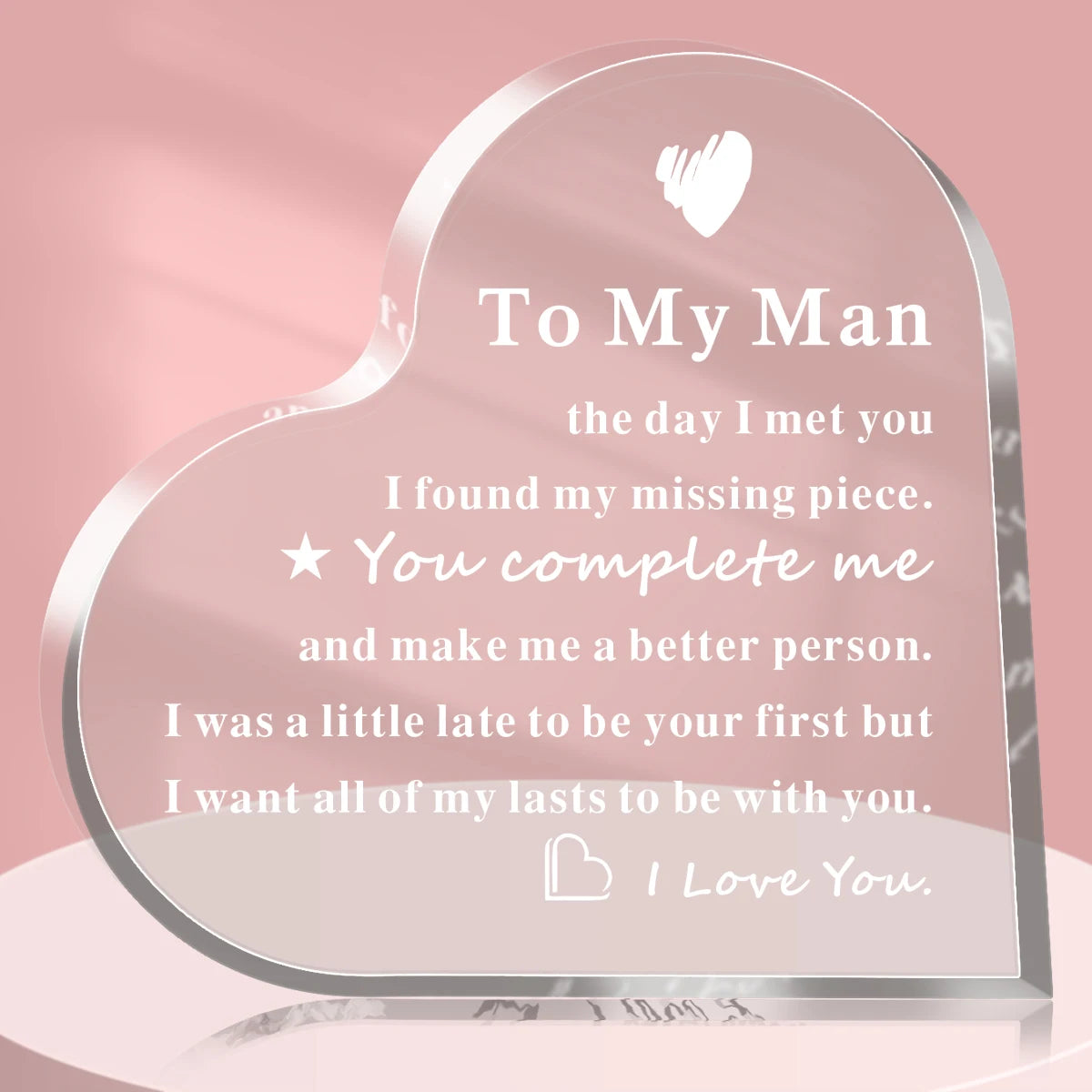 1pc Valentine's Gift "To My Man", Acrylic Transparent Heart Shaped Plaque For Him