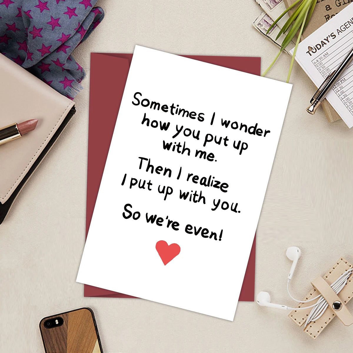 1pc Humorous Valentine's Day Card,"We Put Up With Each Other!"