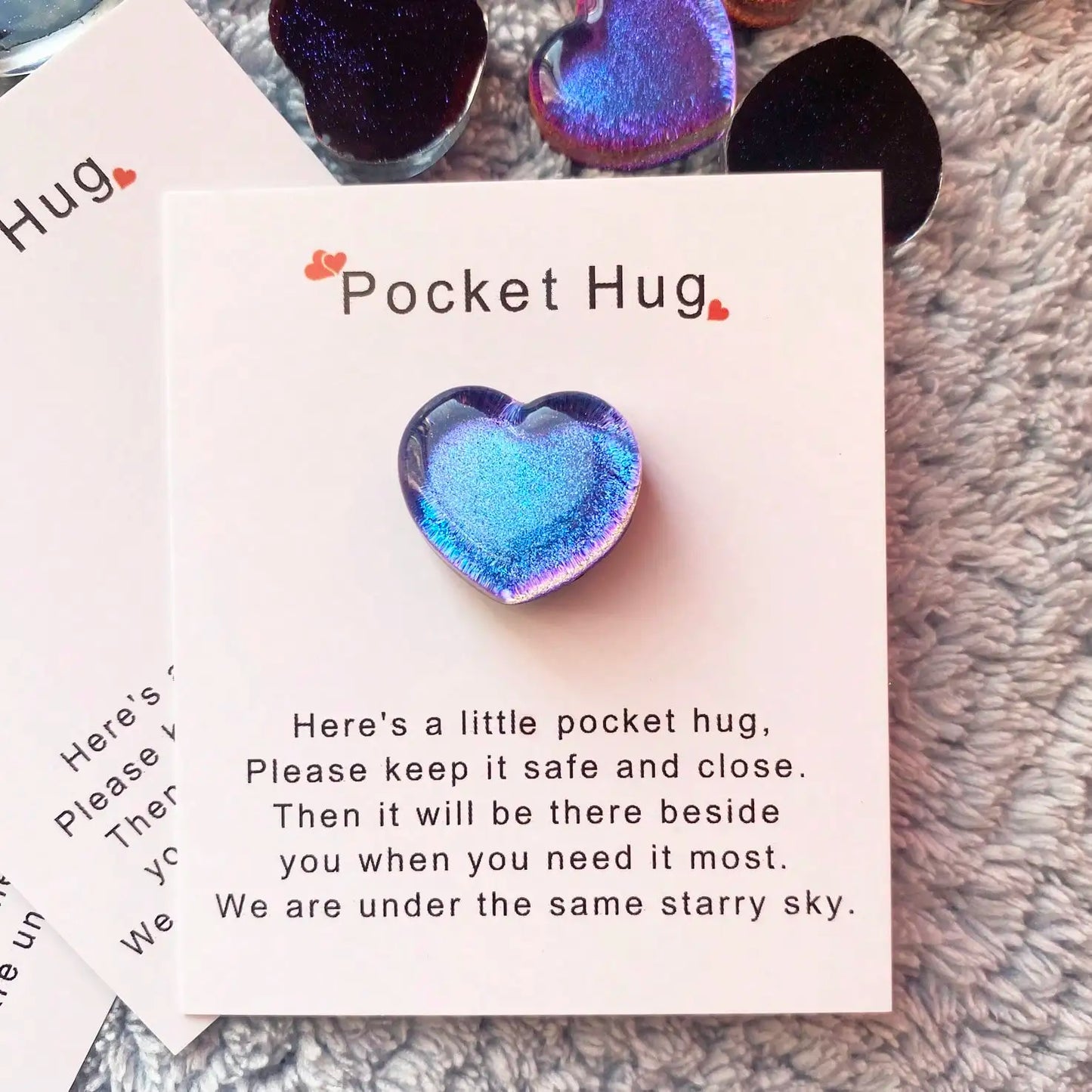 1pc Little Pocket Hug Poem Card With Resin Decoration