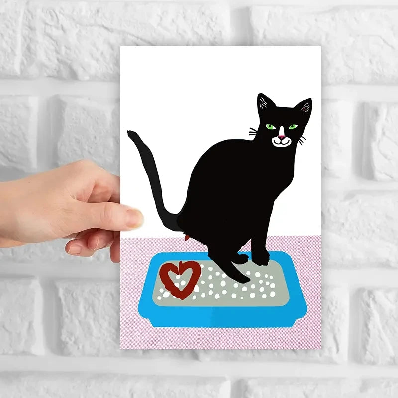 1pc Fun and Creative Valentine's Card With Black Cartoon Cat