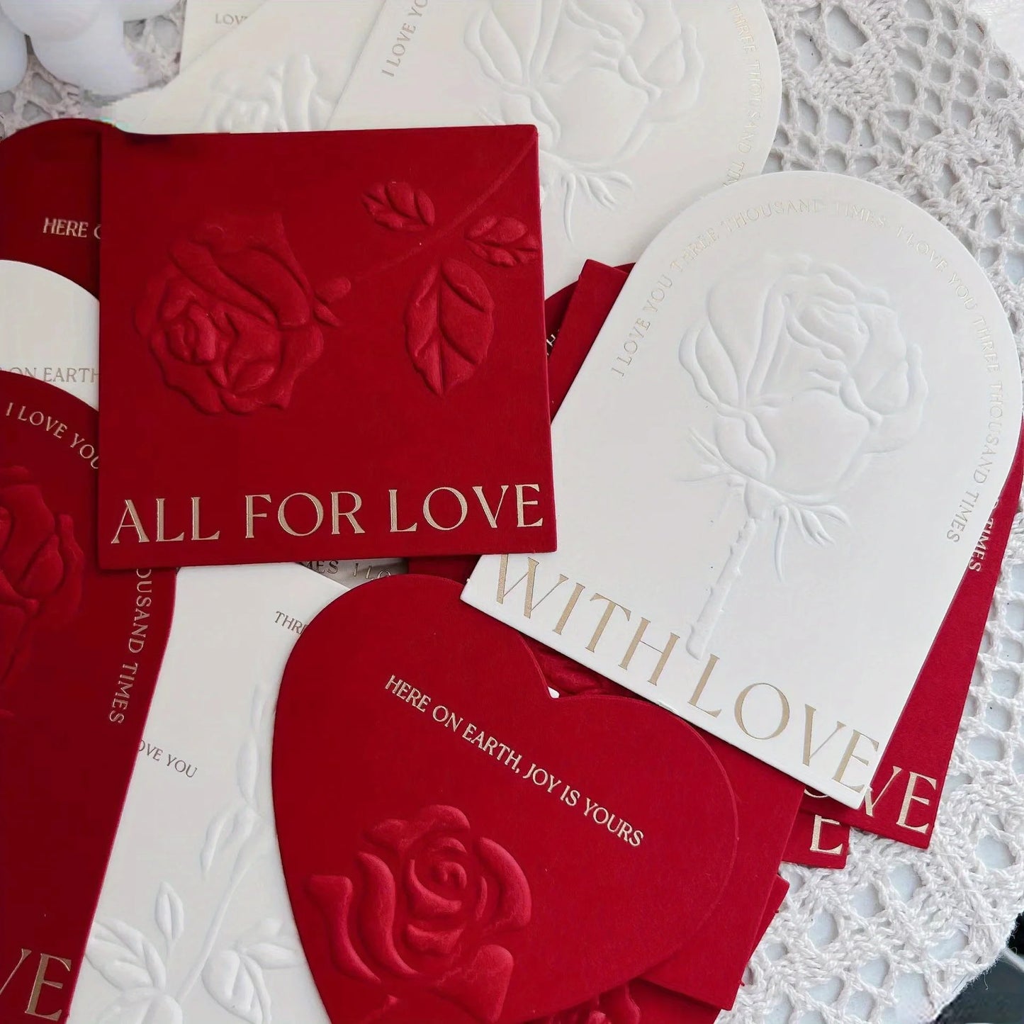 12PCS Embossed Rose Decorative Card