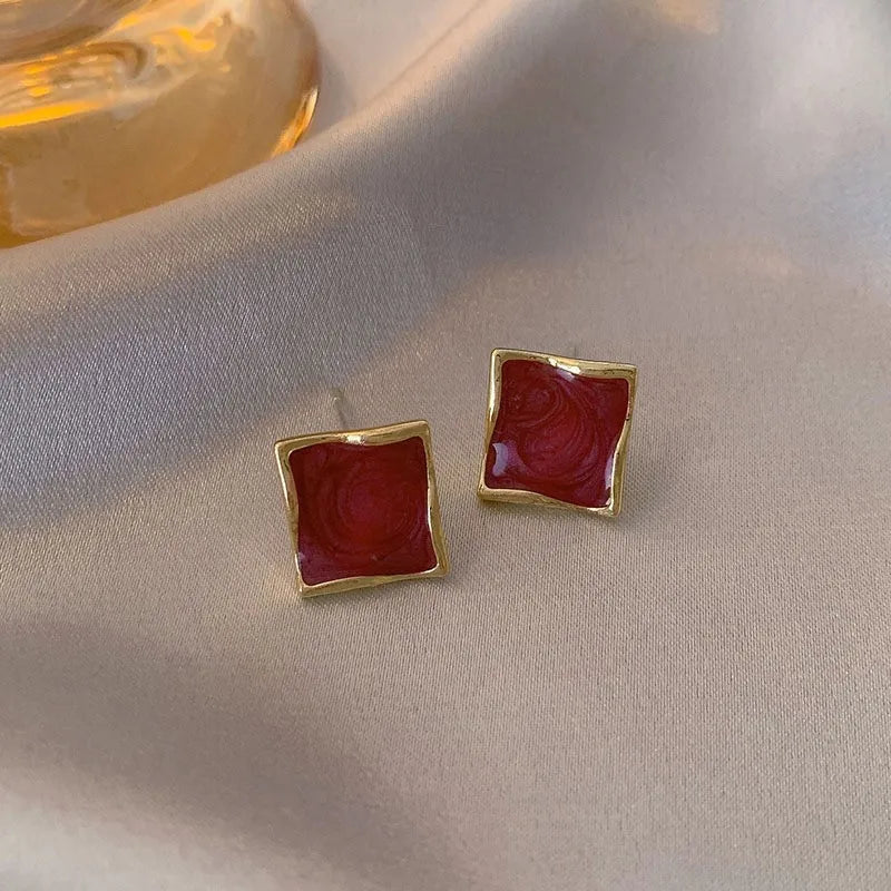 Wine Red Retro Earrings For Women