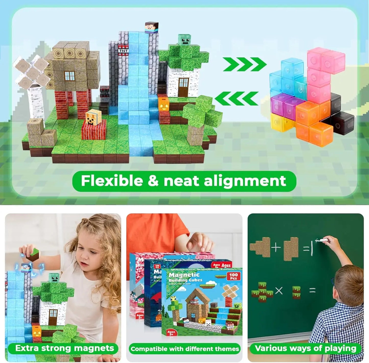 Magnetic Building Blocks Mine Magnet craft World Set Stacking Cubes Construction Set