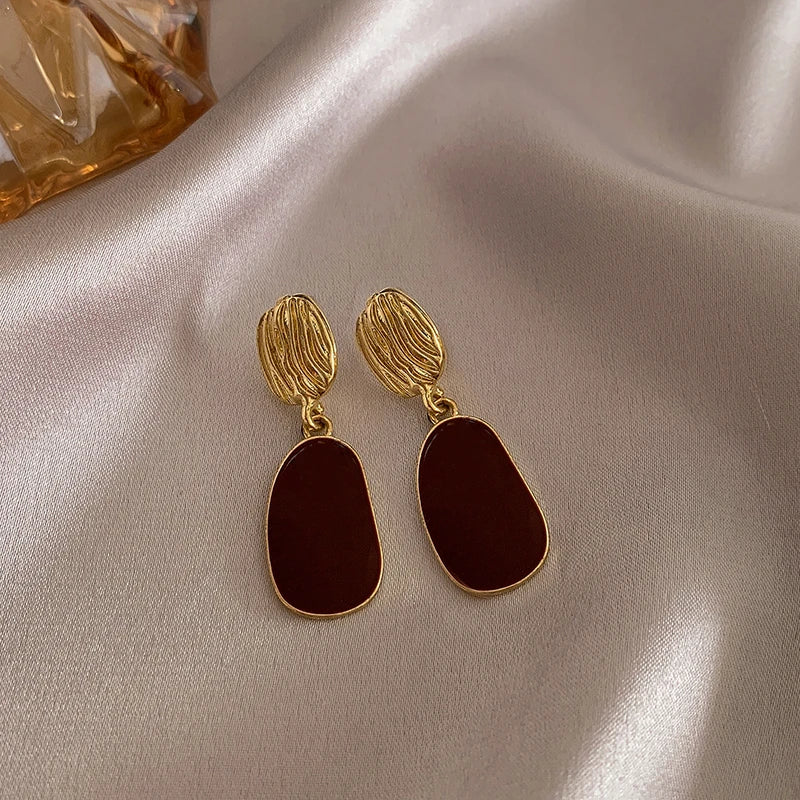 Wine Red Retro Earrings For Women