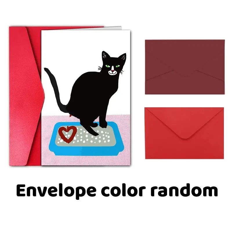 1pc Fun and Creative Valentine's Card With Black Cartoon Cat