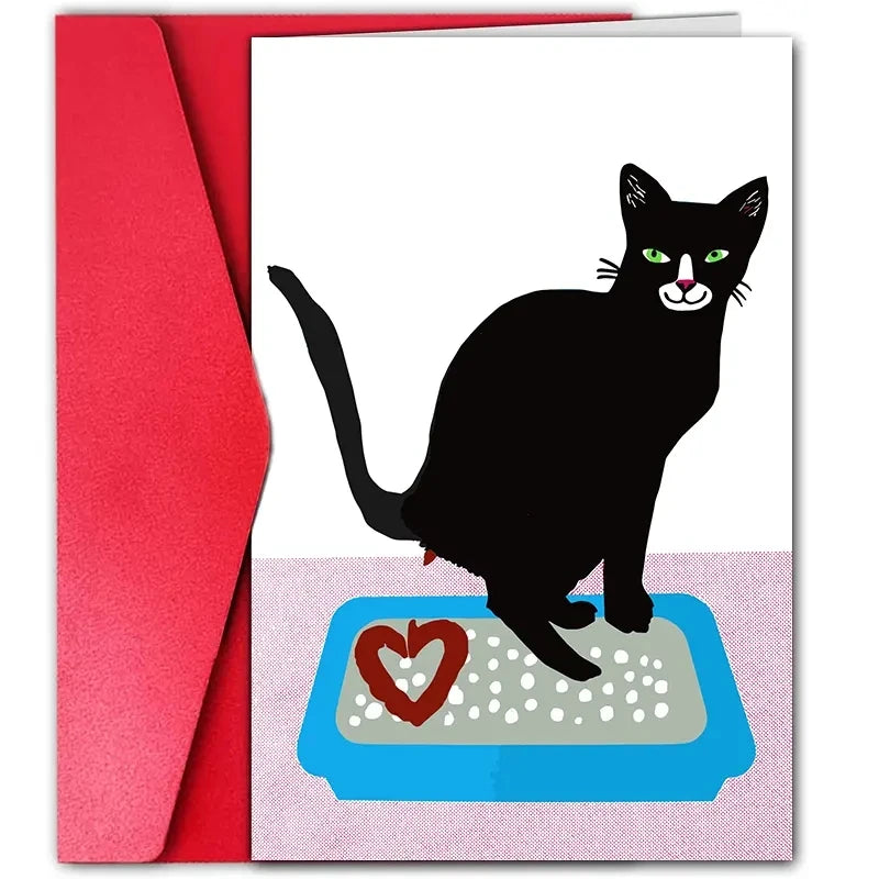 1pc Fun and Creative Valentine's Card With Black Cartoon Cat