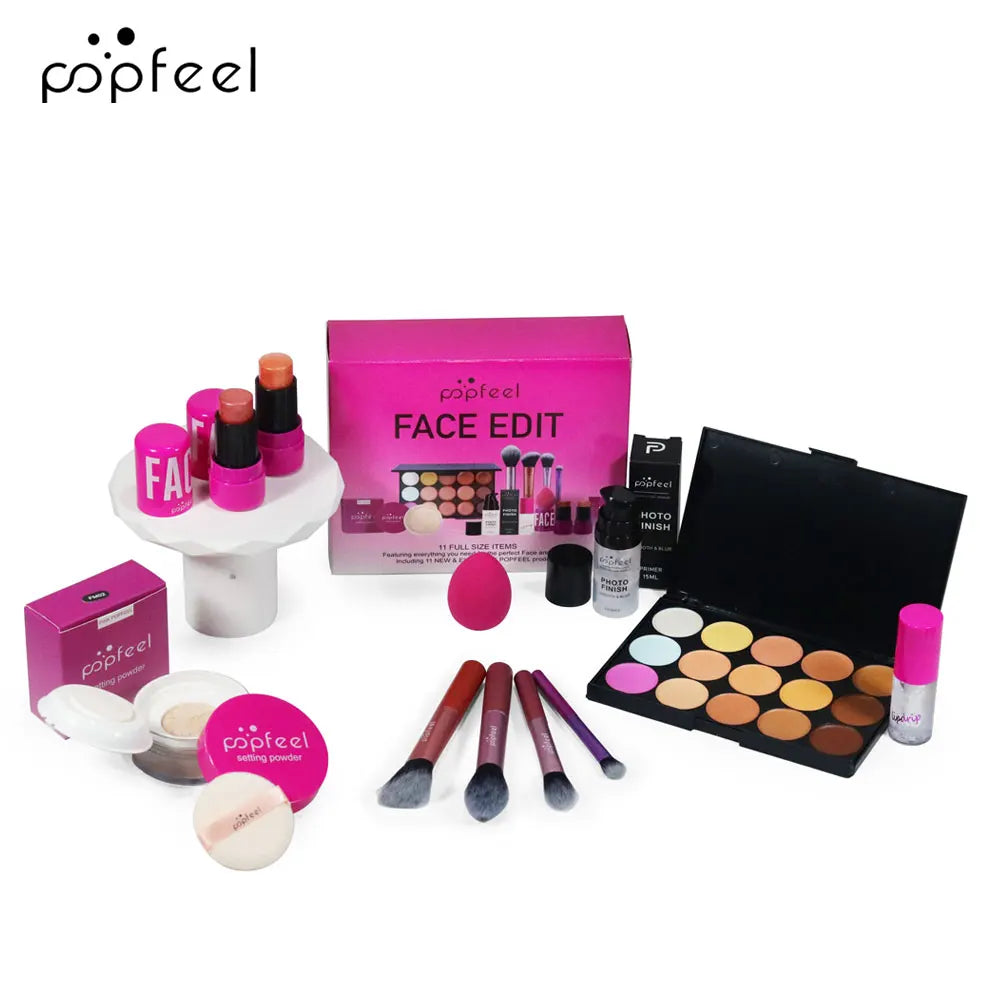 POPFEEL All In One Makeup Kit Eyeshadow, Powder, Lipgloss, Lip oil