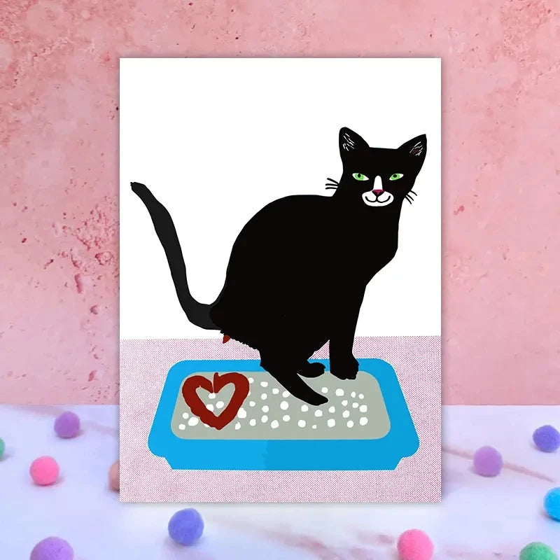 1pc Fun and Creative Valentine's Card With Black Cartoon Cat