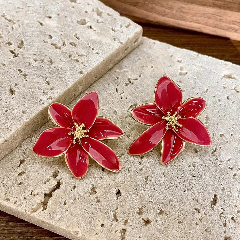 Red & Gold Flower Earrings