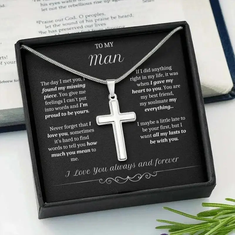 Valentine's Day Gift "To My Man", Cross Necklace Stainless Steel