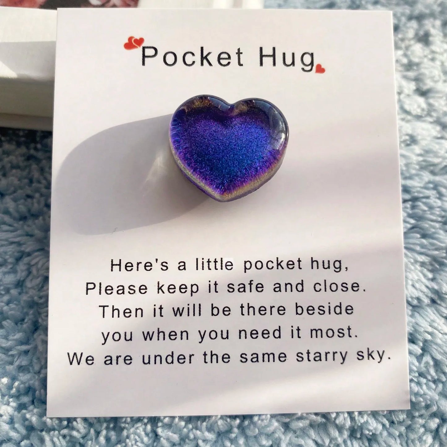 1pc Little Pocket Hug Poem Card With Resin Decoration