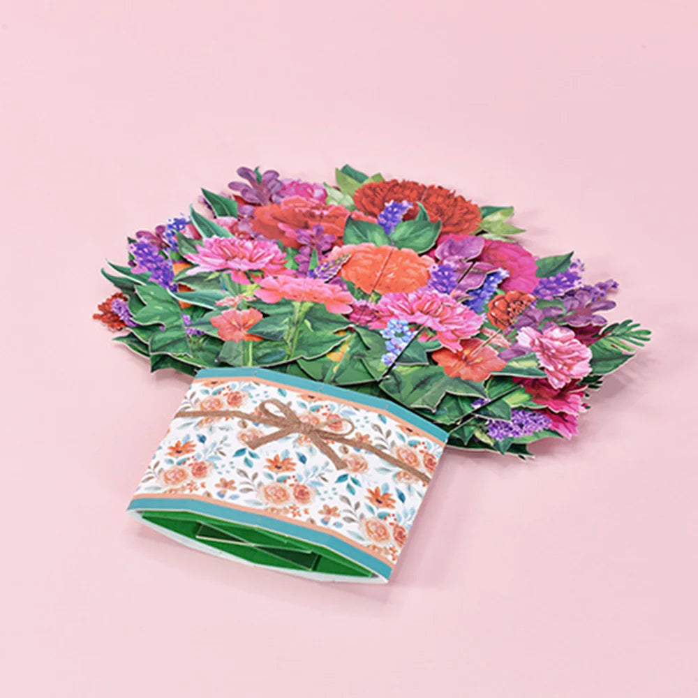 Handmade 3D Paper Flower Cards Floral Printing Popup With Envelope