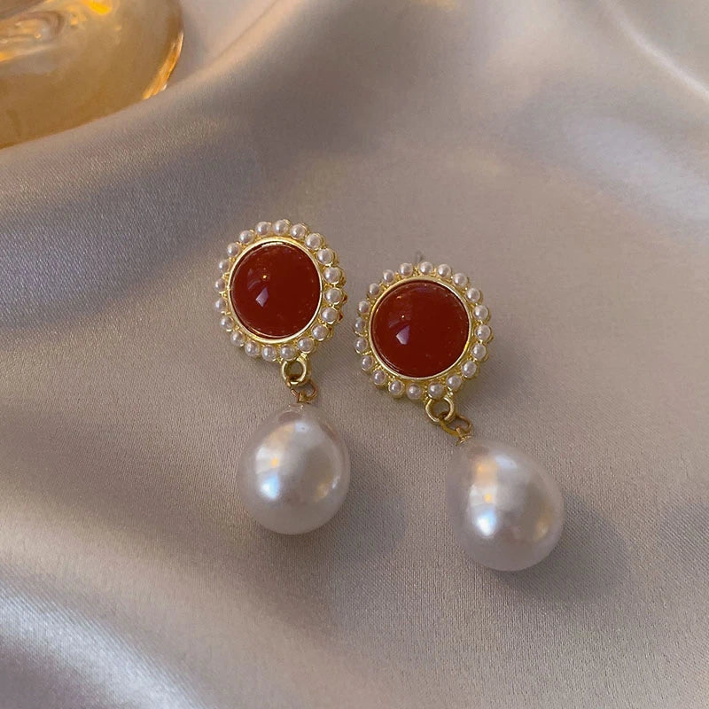 Wine Red Retro Earrings For Women