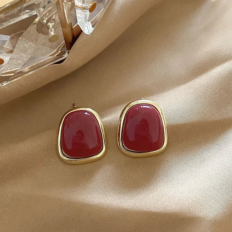 Wine Red Retro Earrings For Women