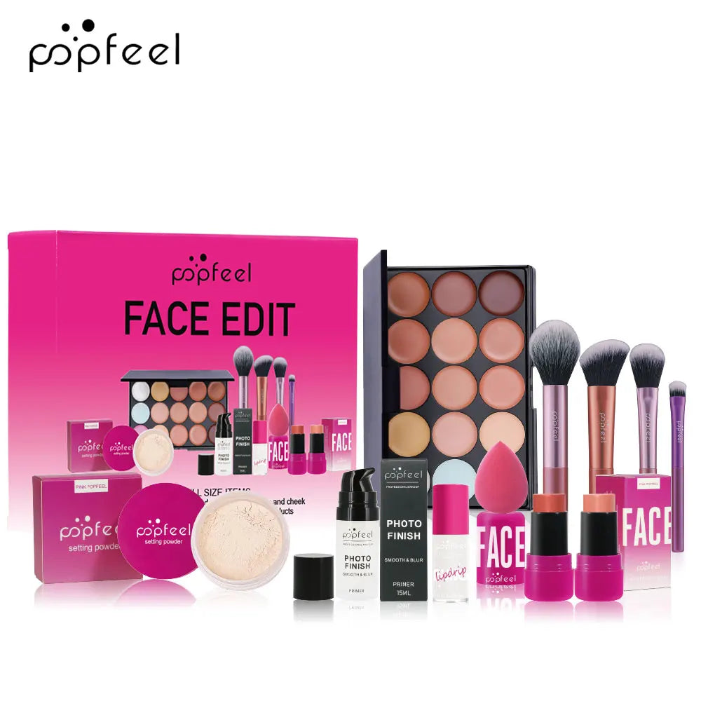 POPFEEL All In One Makeup Kit Eyeshadow, Powder, Lipgloss, Lip oil