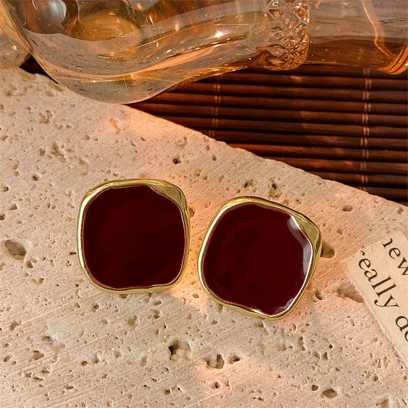 Wine Red Retro Earrings For Women