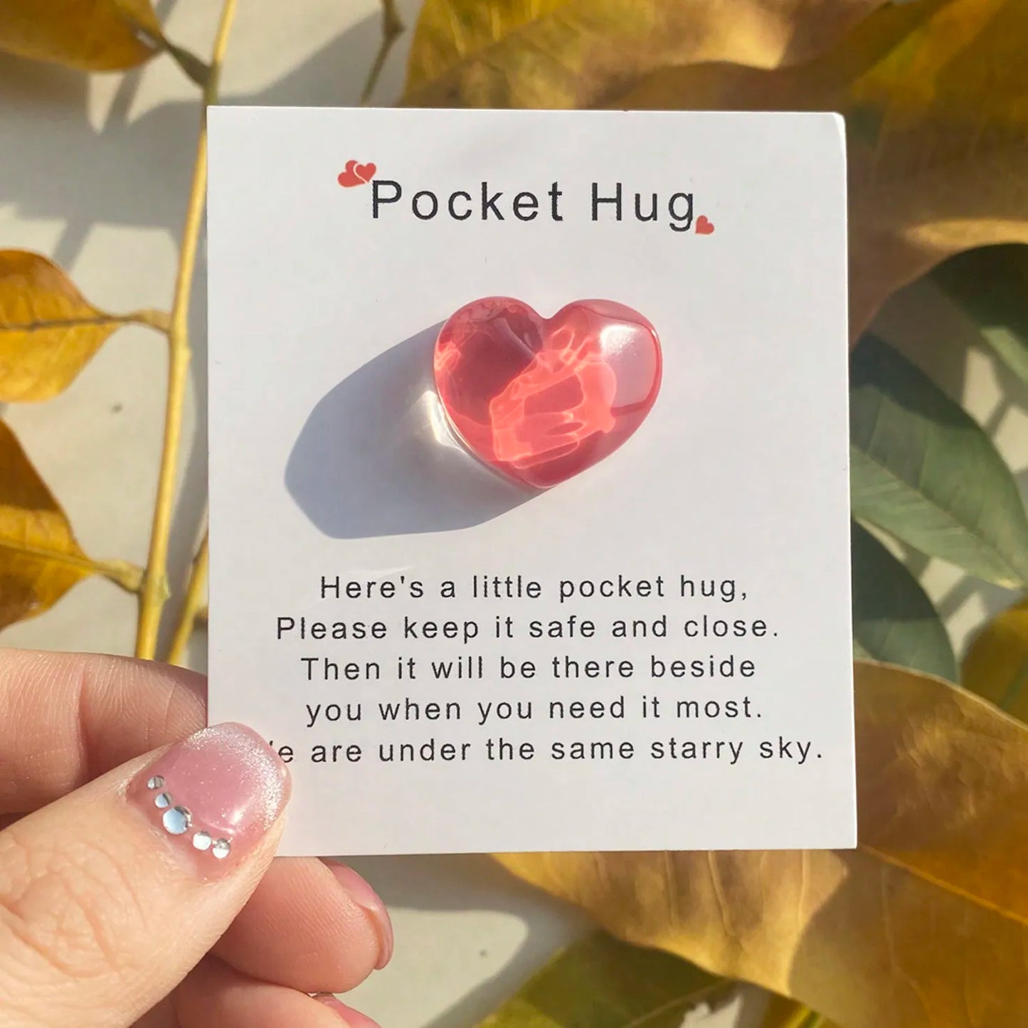 1pc Little Pocket Hug Poem Card With Resin Decoration