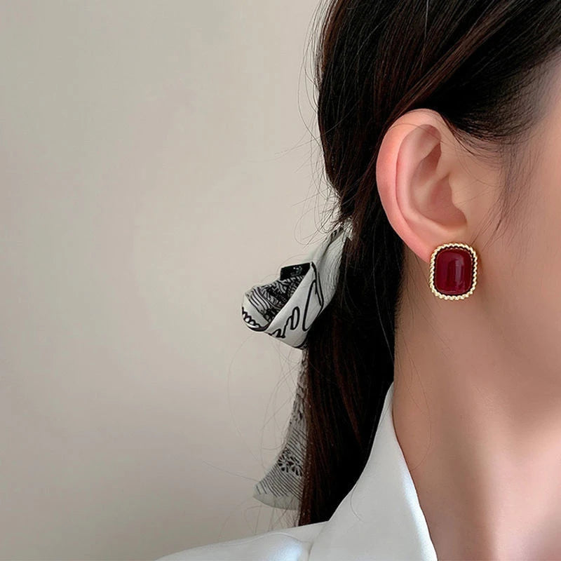 Wine Red Retro Earrings For Women