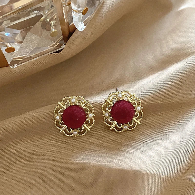 Wine Red Retro Earrings For Women