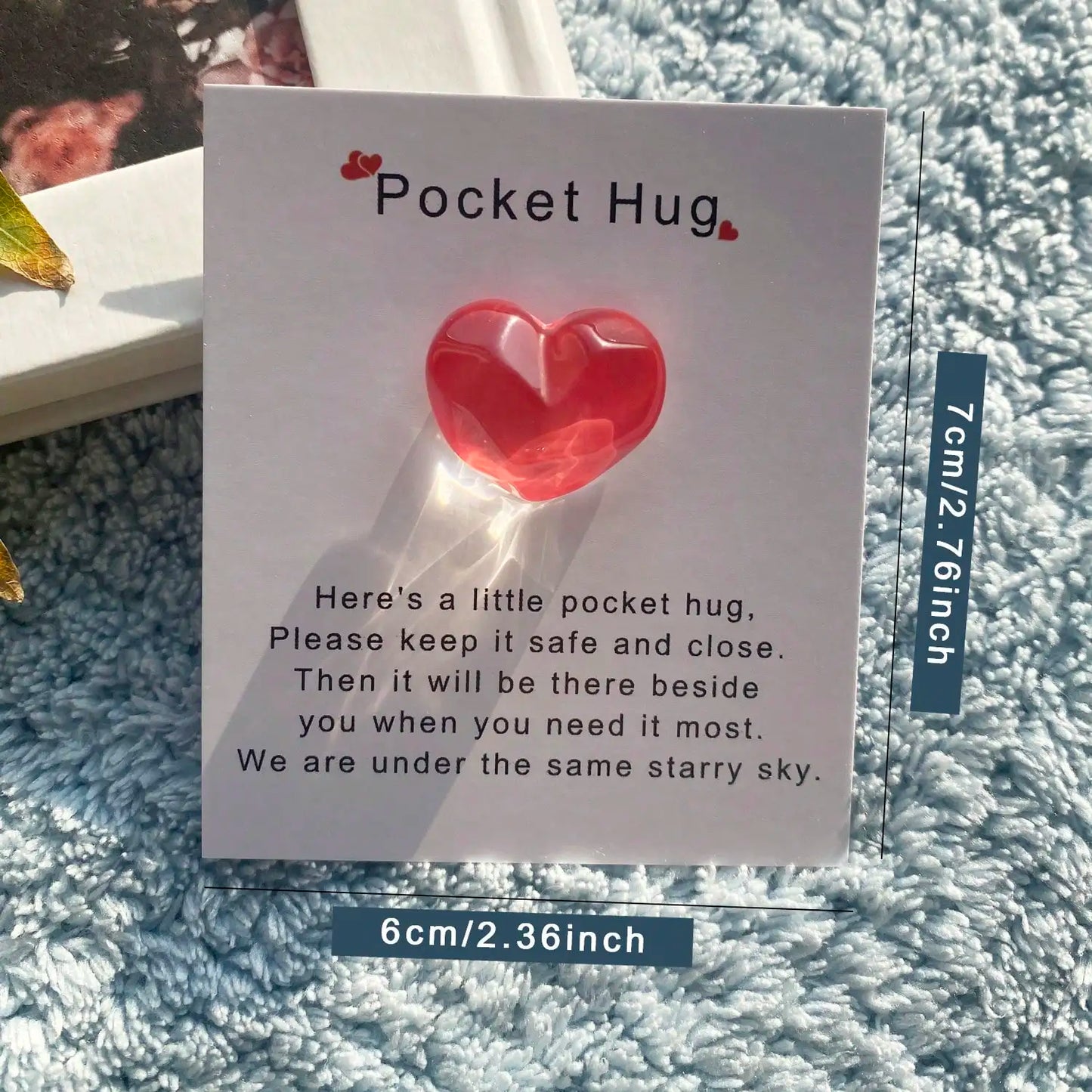 1pc Little Pocket Hug Poem Card With Resin Decoration